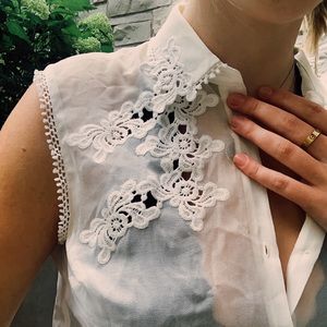 TopShop Sheer Embroidered Blouse w/ Pearl Buttons